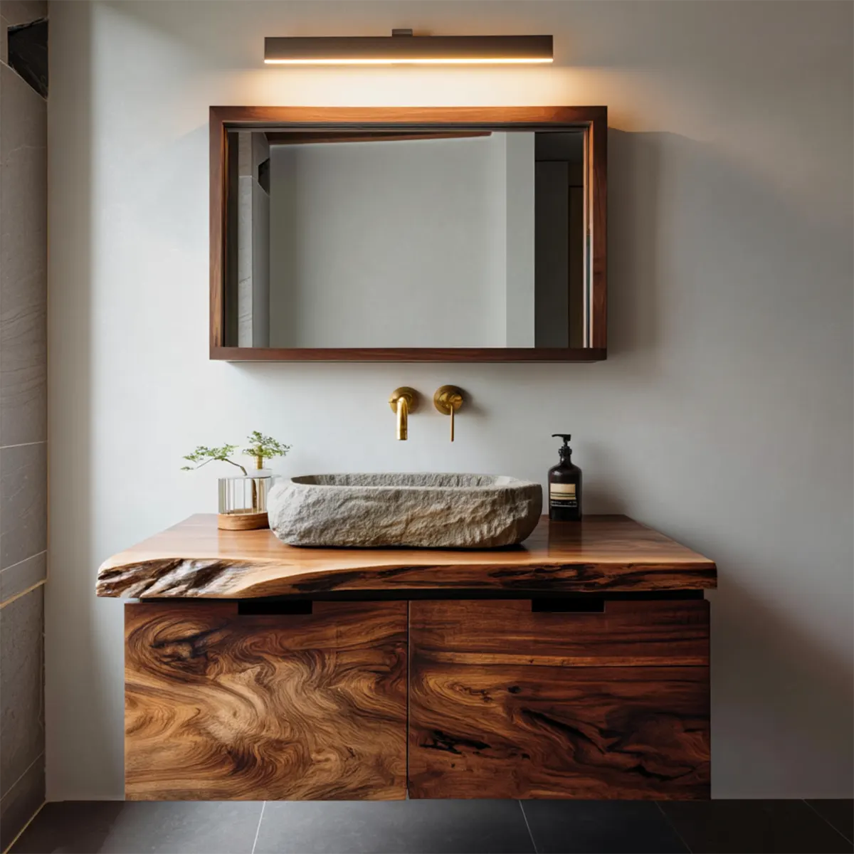 Floating Traditional Bathroom Vanity Cabinet in Natural Solid Wood - Rustiracraft 