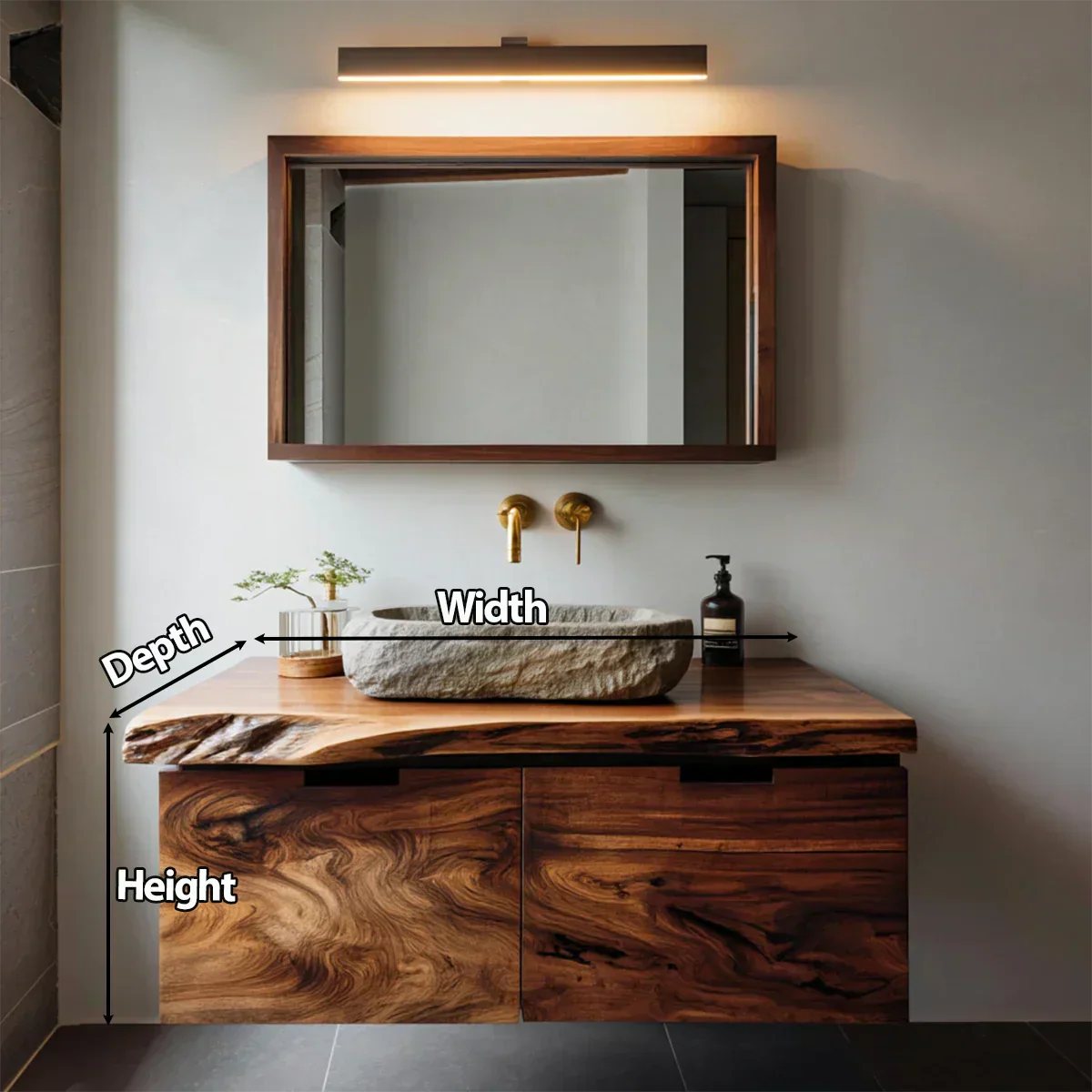 Floating Traditional Bathroom Vanity Cabinet in Natural Solid Wood - Rustiracraft 