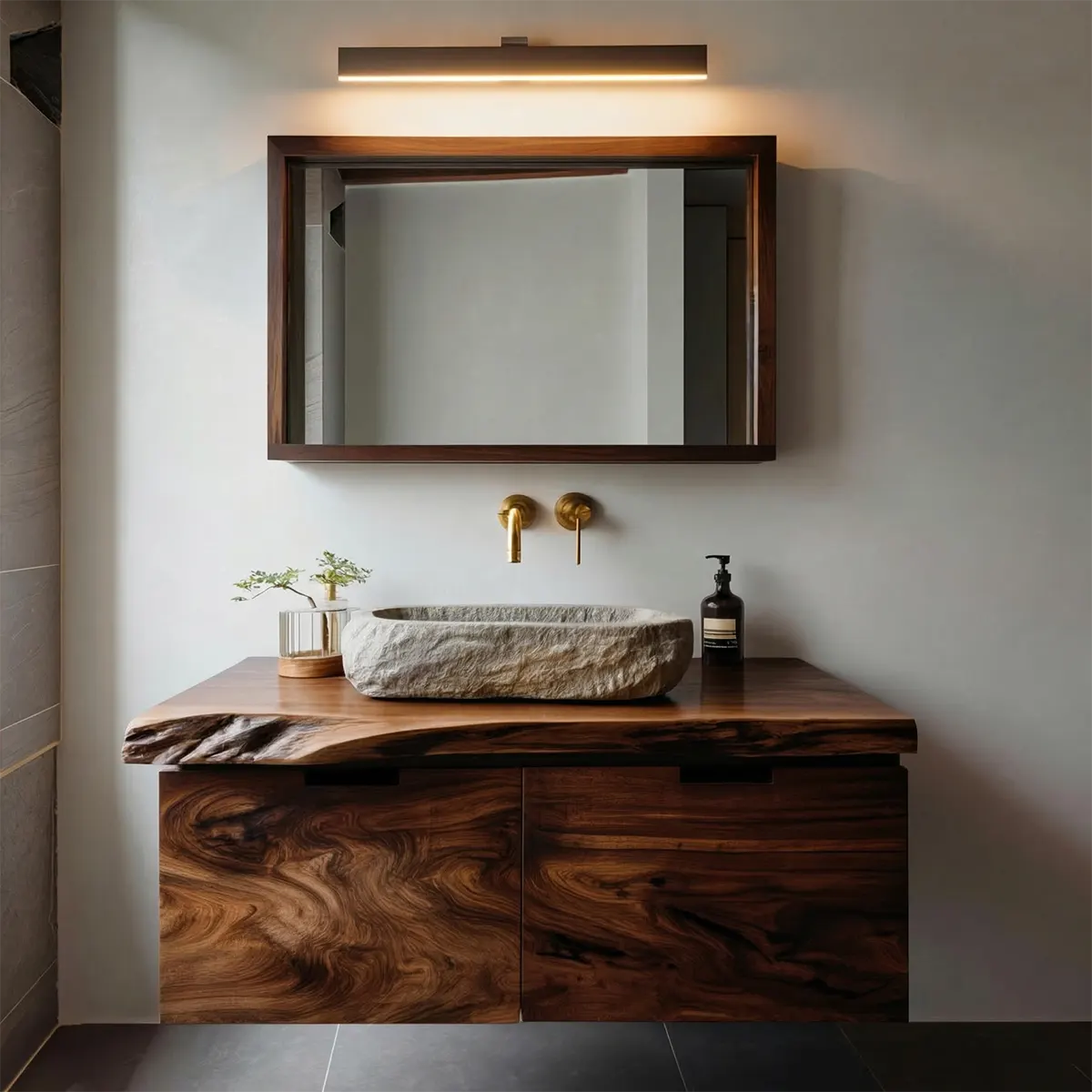 Floating Traditional Bathroom Vanity Cabinet in Natural Solid Wood - Rustiracraft 