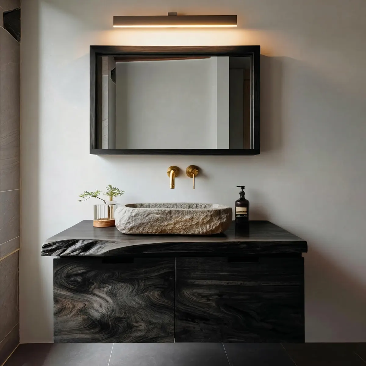 Floating Traditional Bathroom Vanity Cabinet in Natural Solid Wood - Rustiracraft 