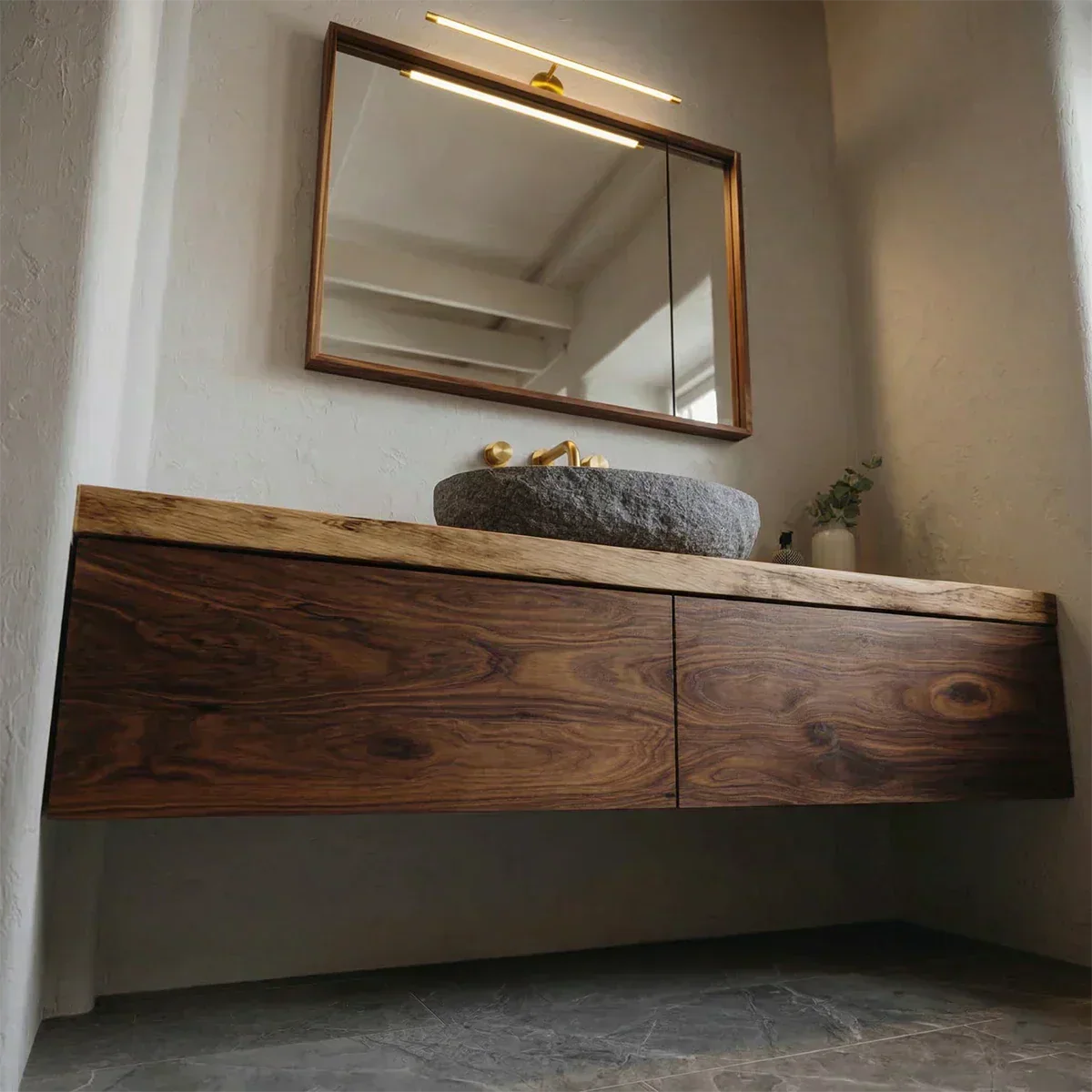 Floating Traditional Bathroom Vanity Cabinet in Natural Solid Wood - Rustiracraft