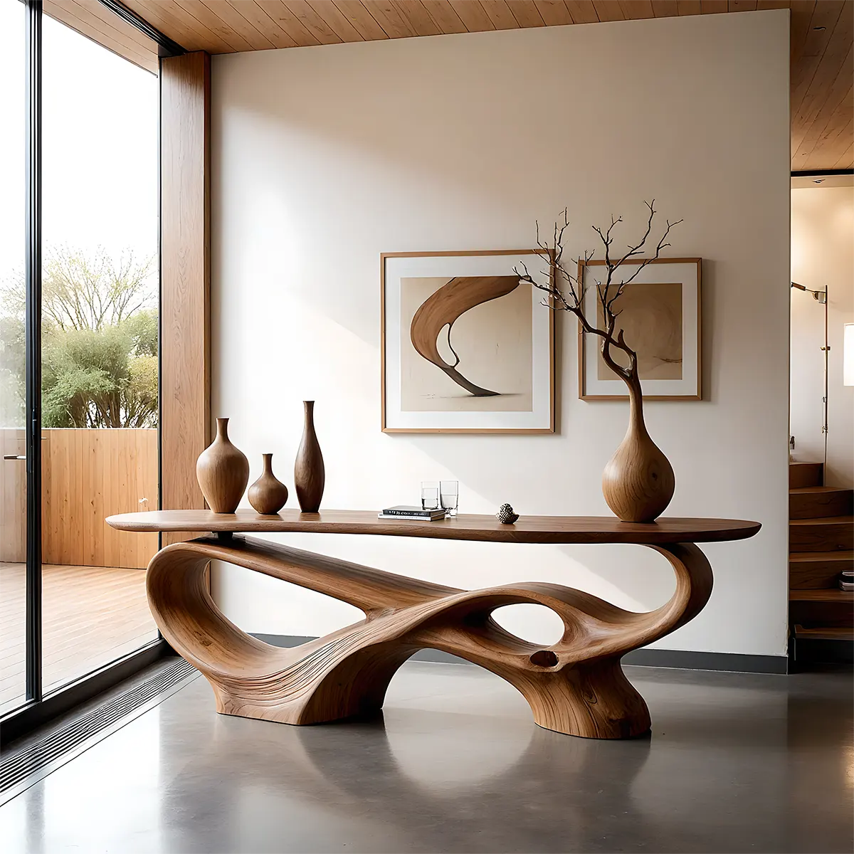 Flow Arc Walnut Console Table – Handcrafted Modern Design - Rustiracraft 