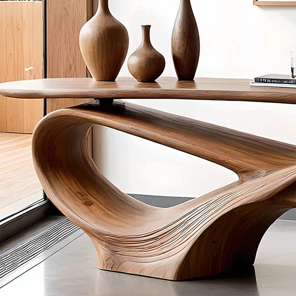 Flow Arc Walnut Console Table – Handcrafted Modern Design - Rustiracraft 