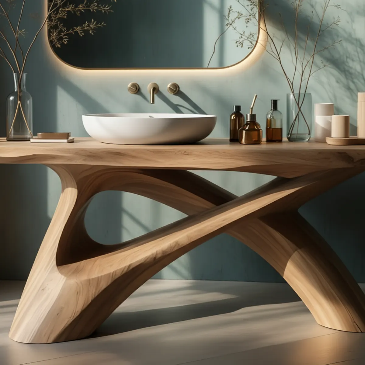 FlowForm Vanity – Modern Sculpted Solid Wood Bathroom Console - Rustiracraft 