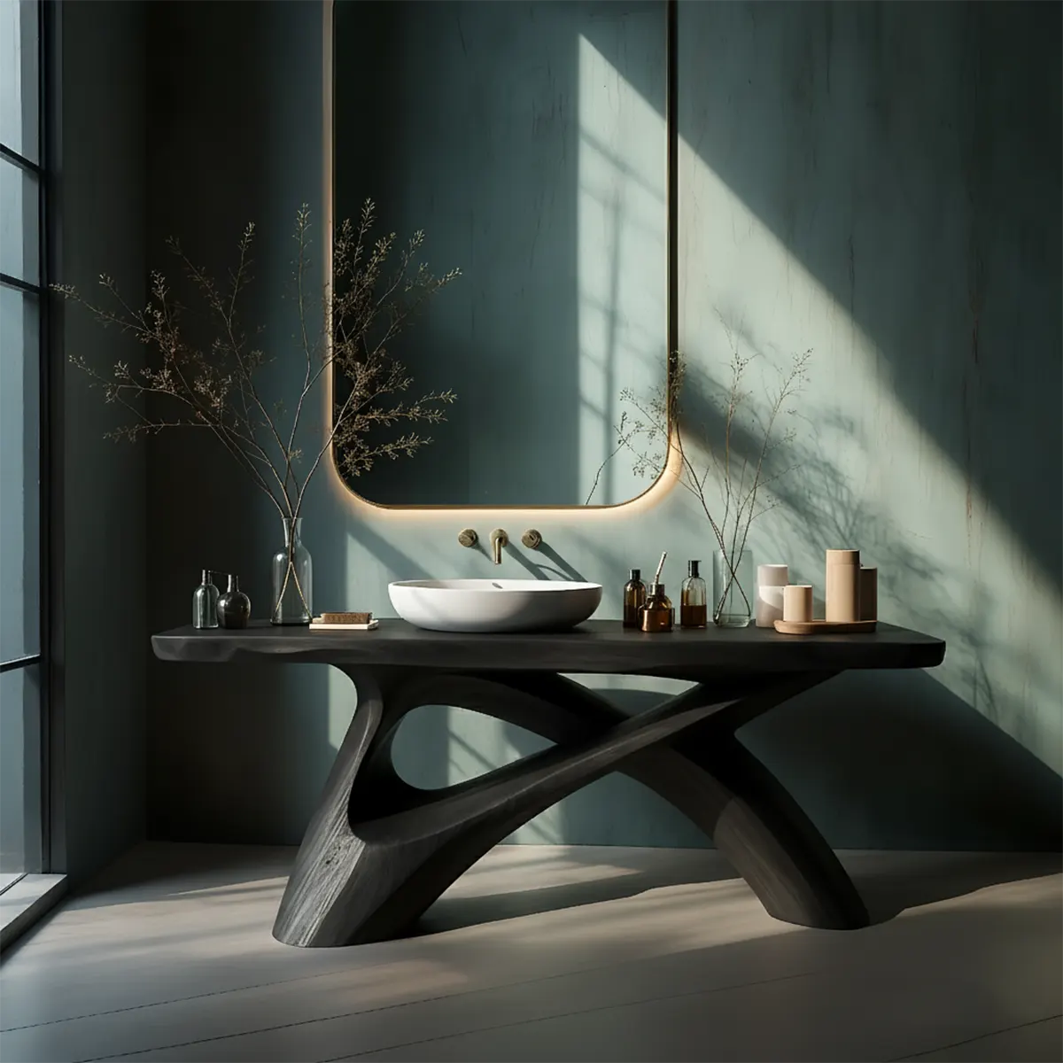 FlowForm Vanity – Modern Sculpted Solid Wood Bathroom Console - Rustiracraft 