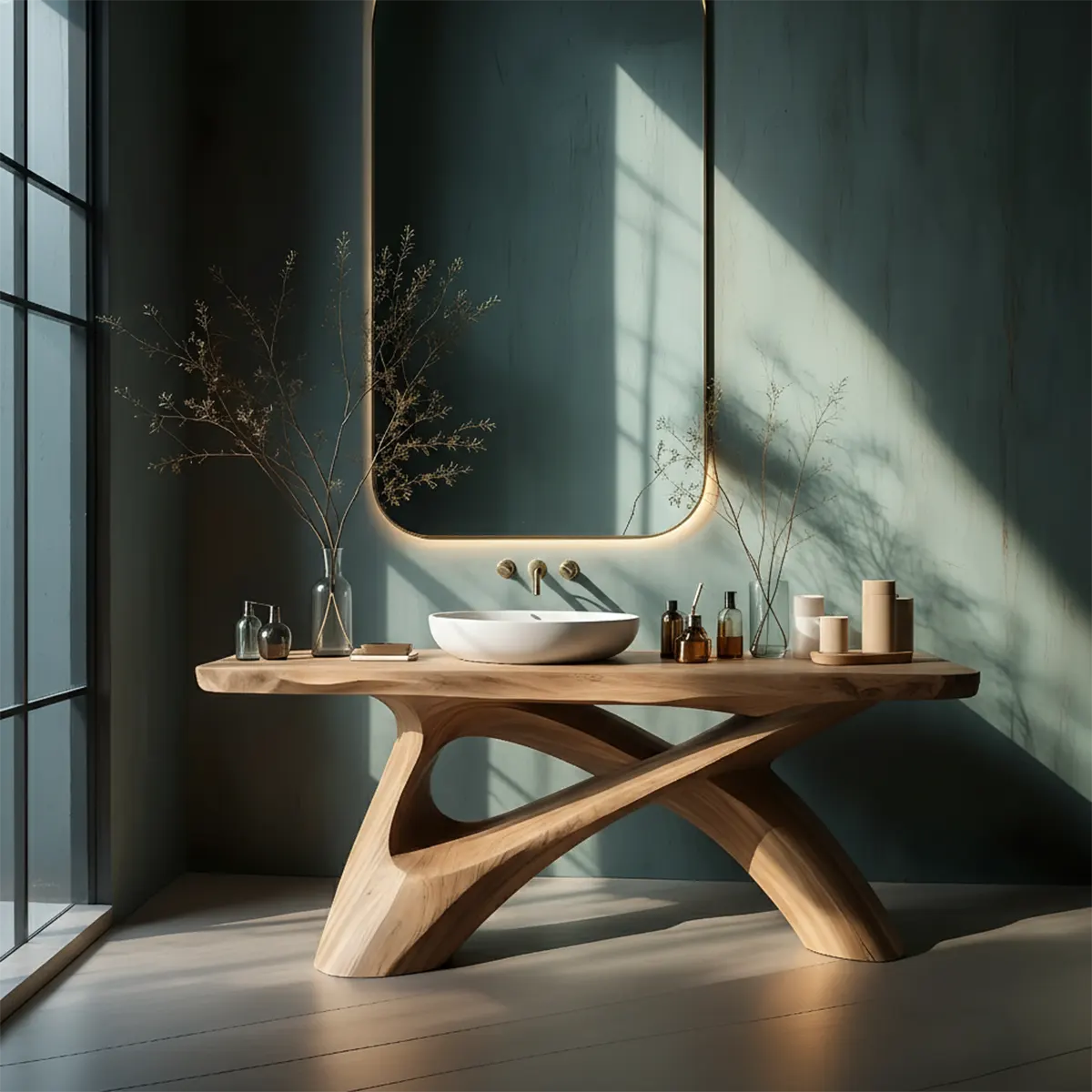 FlowForm Vanity – Modern Sculpted Solid Wood Bathroom Console - Rustiracraft 