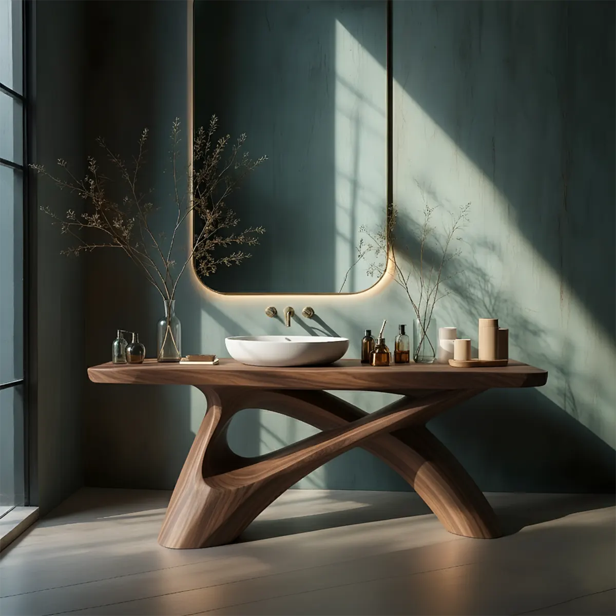 FlowForm Vanity – Modern Sculpted Solid Wood Bathroom Console - Rustiracraft 