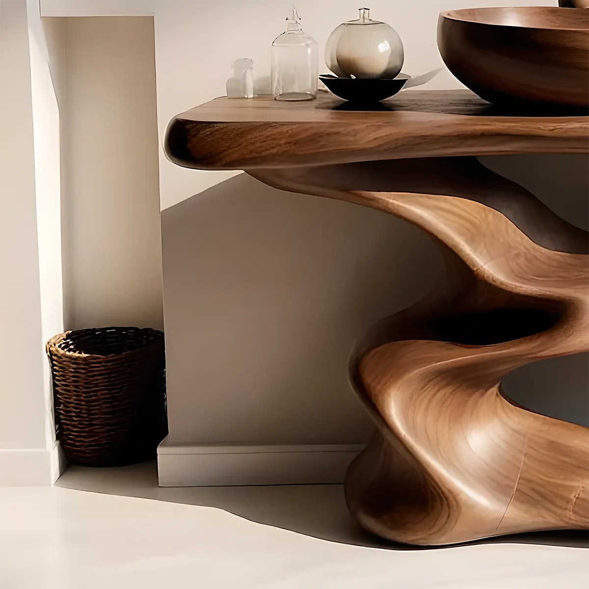 FlowForm Vanity – Sculpted Solid Wood Bathroom - Rustiracraft 
