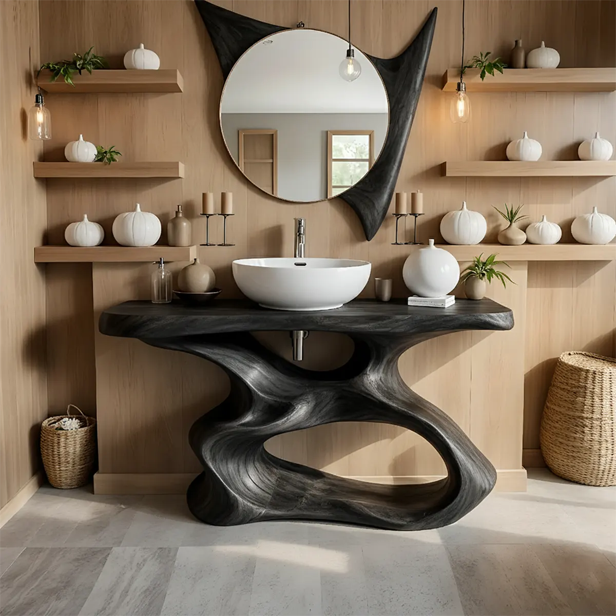 FlowForm Vanity – Sculpted Solid Wood Bathroom - Rustiracraft 