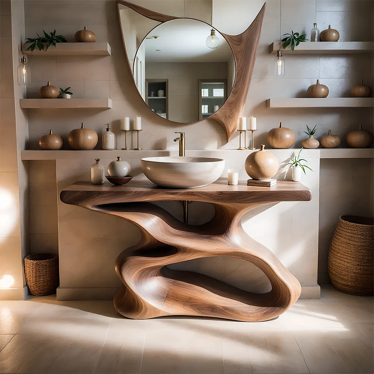 FlowForm Vanity – Sculpted Solid Wood Bathroom - Rustiracraft 