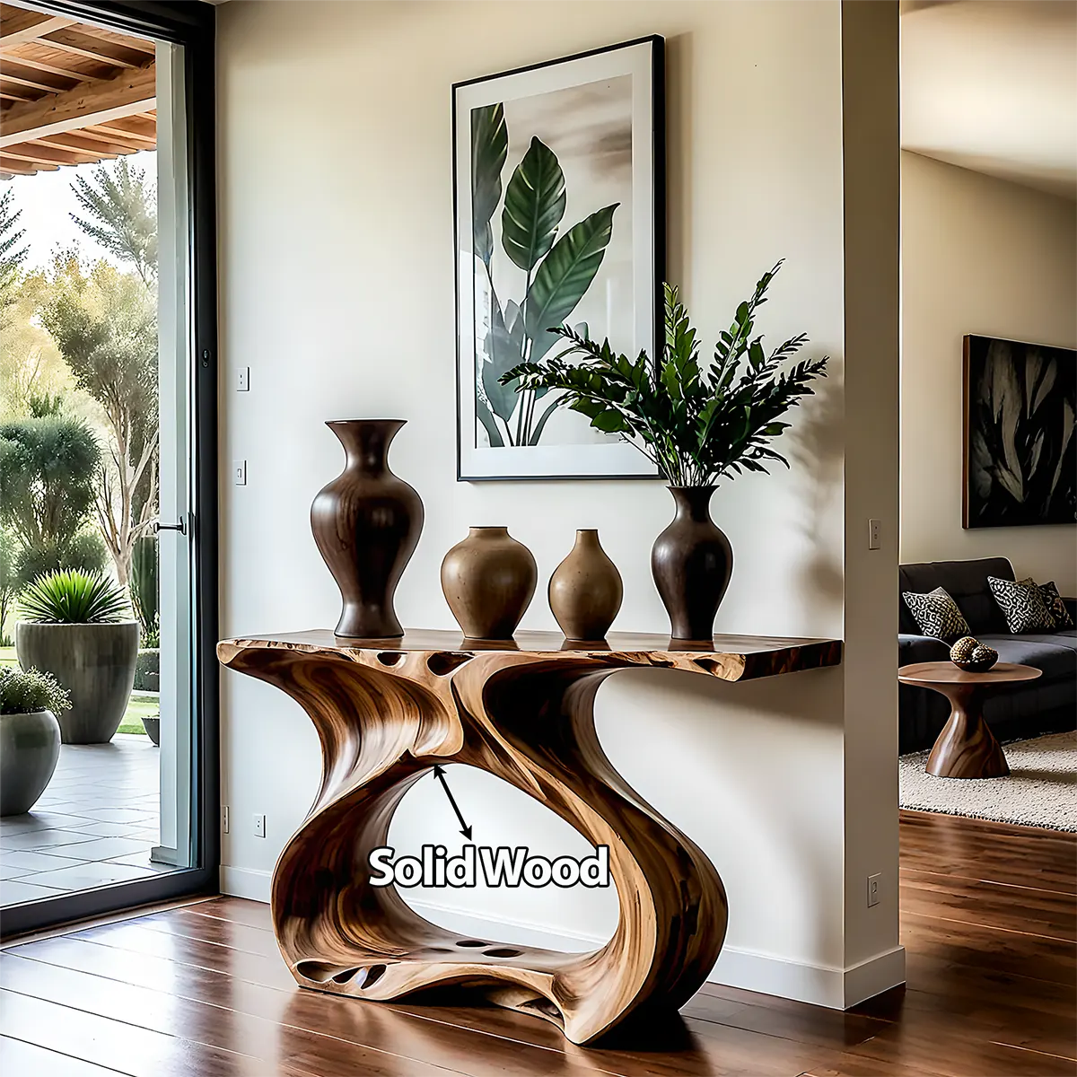 Flowing Walnut Console Table – Artistic Double Form Design - Rustiracraft 