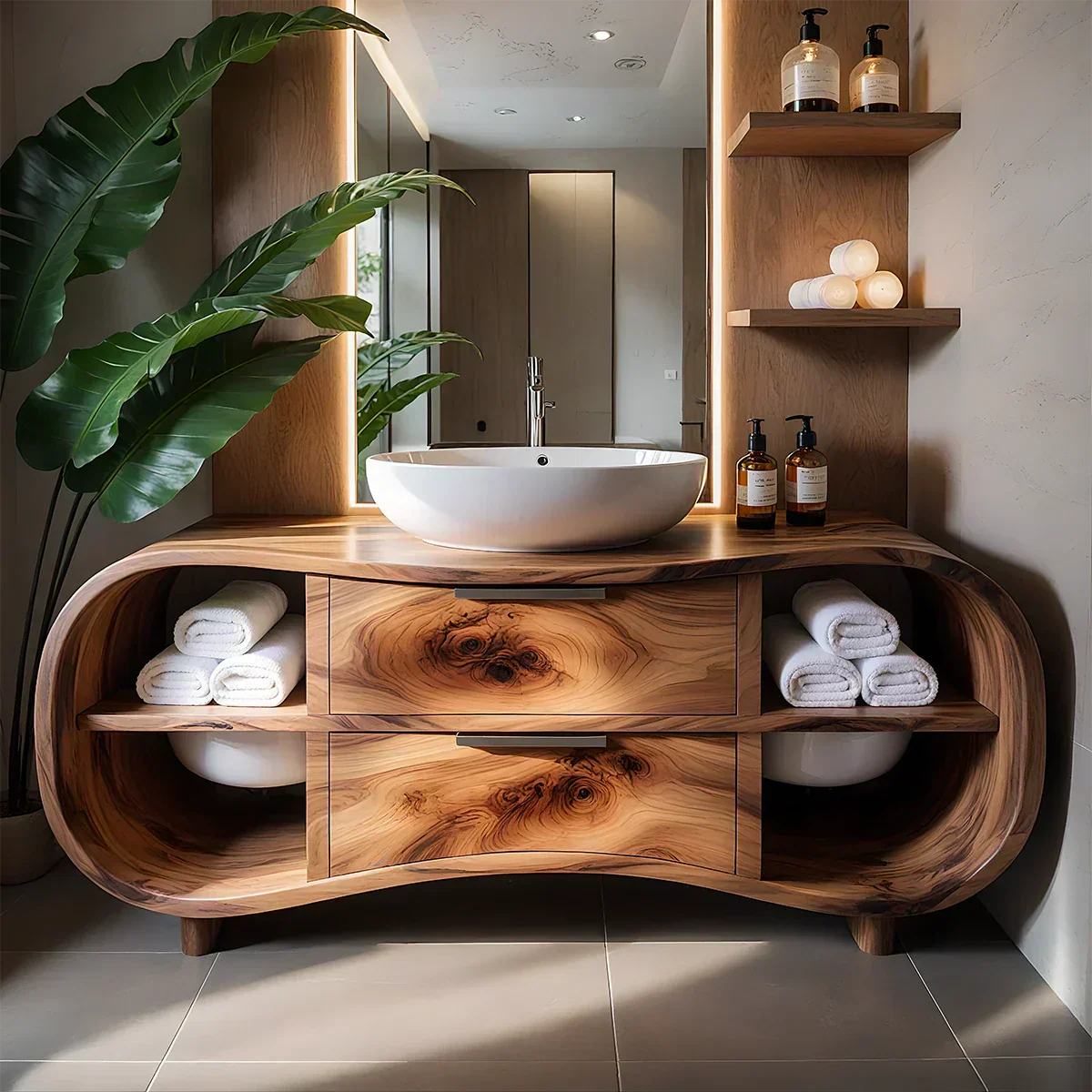 Flowline Bathroom Vanity – Natural Solid Wood Contemporary - Rustiracraft 