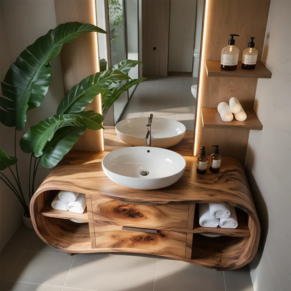Flowline Bathroom Vanity – Natural Solid Wood Contemporary - Rustiracraft 