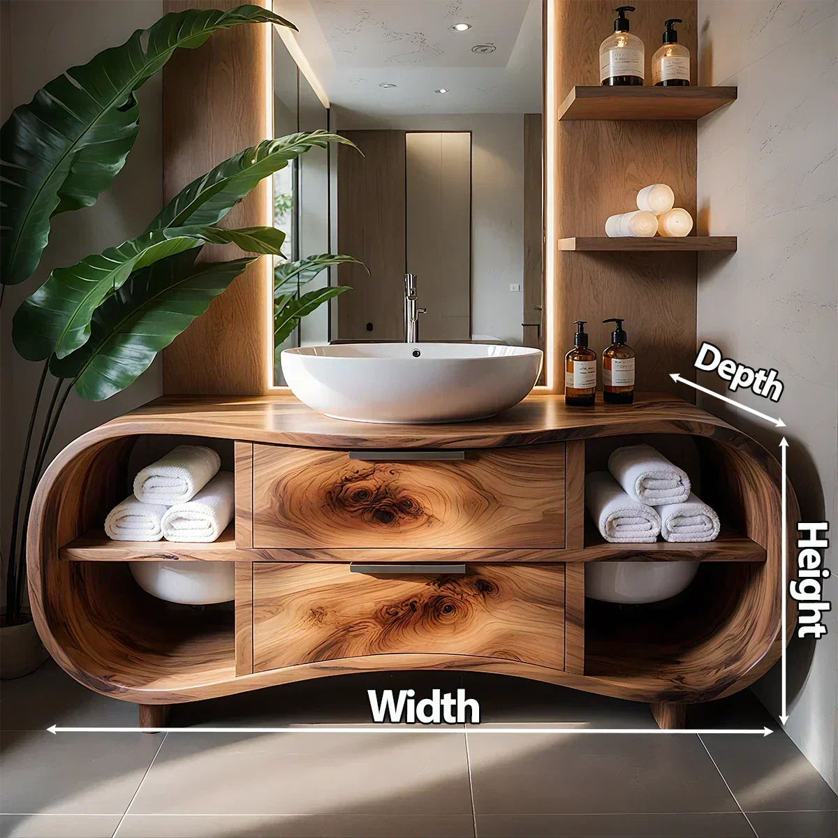 Flowline Bathroom Vanity – Natural Solid Wood Contemporary - Rustiracraft 