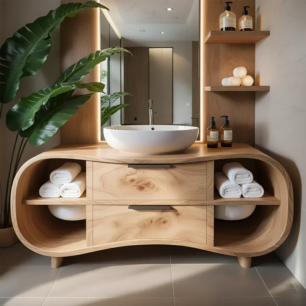 Flowline Bathroom Vanity – Natural Solid Wood Contemporary - Rustiracraft 