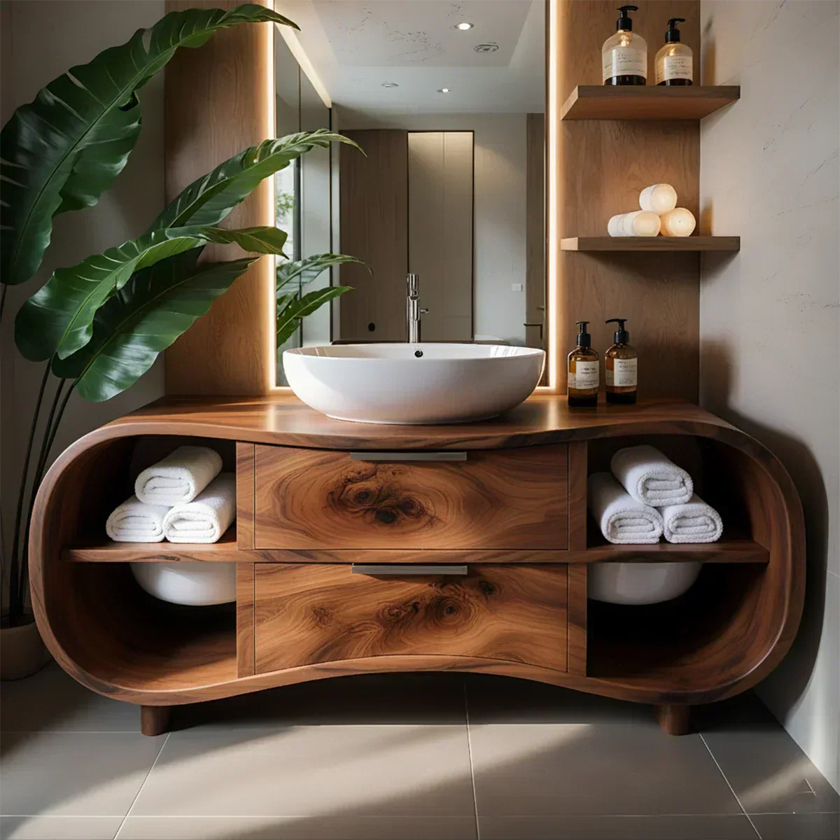 Flowline Bathroom Vanity – Natural Solid Wood Contemporary - Rustiracraft 