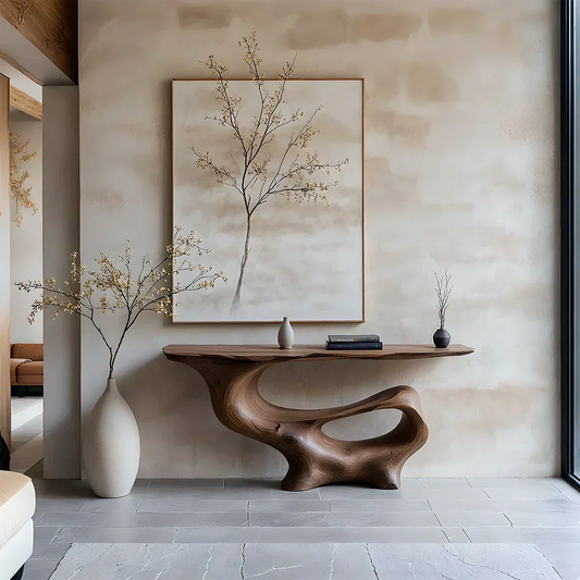 Fluid Sculpted Solid Wood Console Table — Organic Luxury Entryway Art Piece - Rustiracraft 