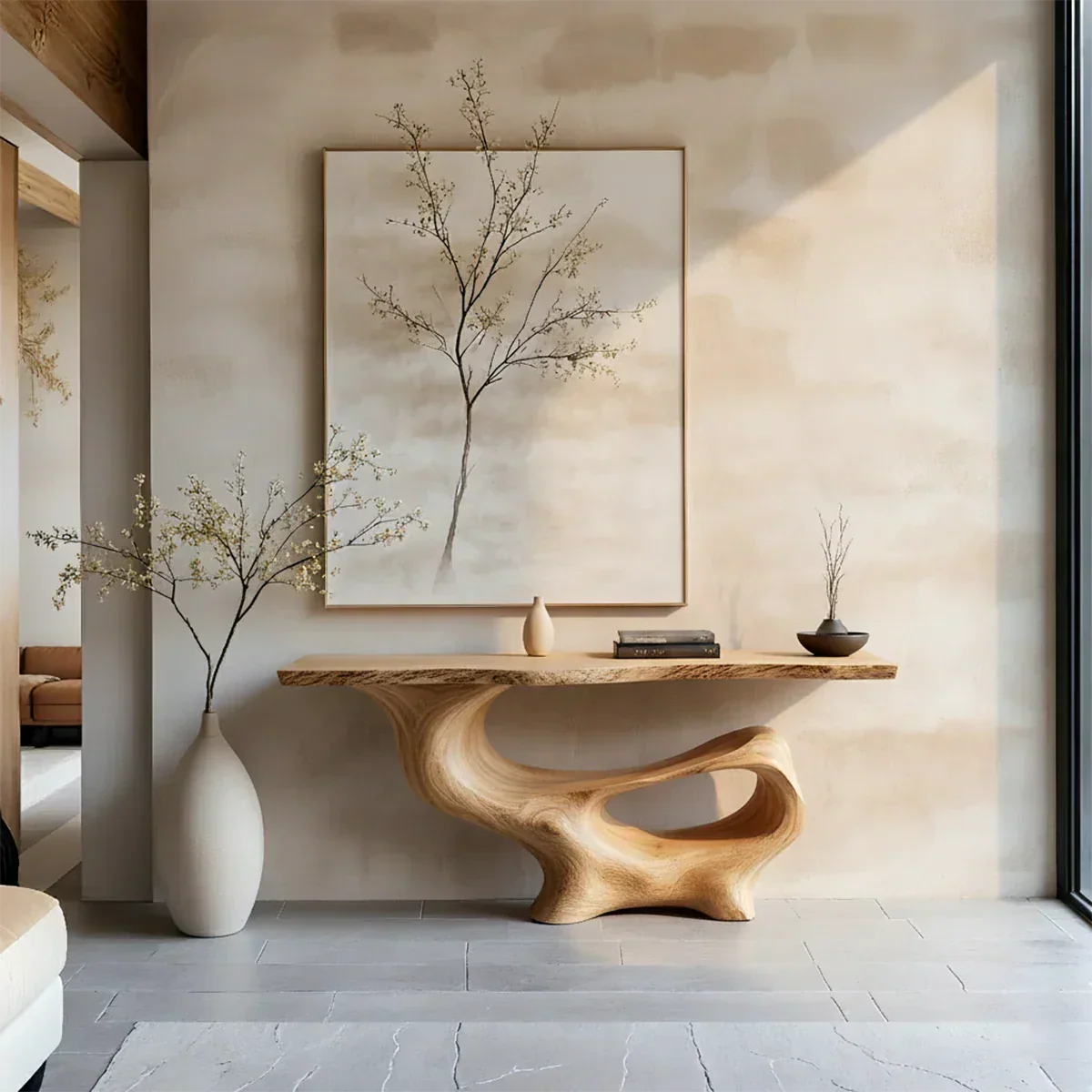 Fluid Sculpted Solid Wood Console Table — Organic Luxury Entryway Art Piece - Rustiracraft 