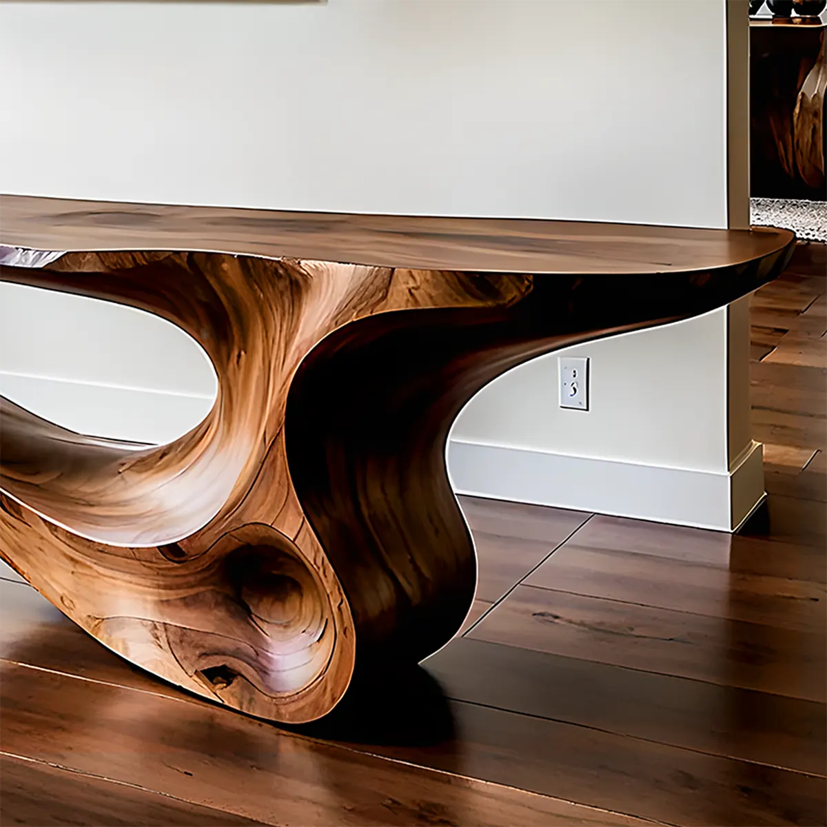 Fluid Twist Walnut Console Table – Modern Sculptural Wood - Rustiracraft 