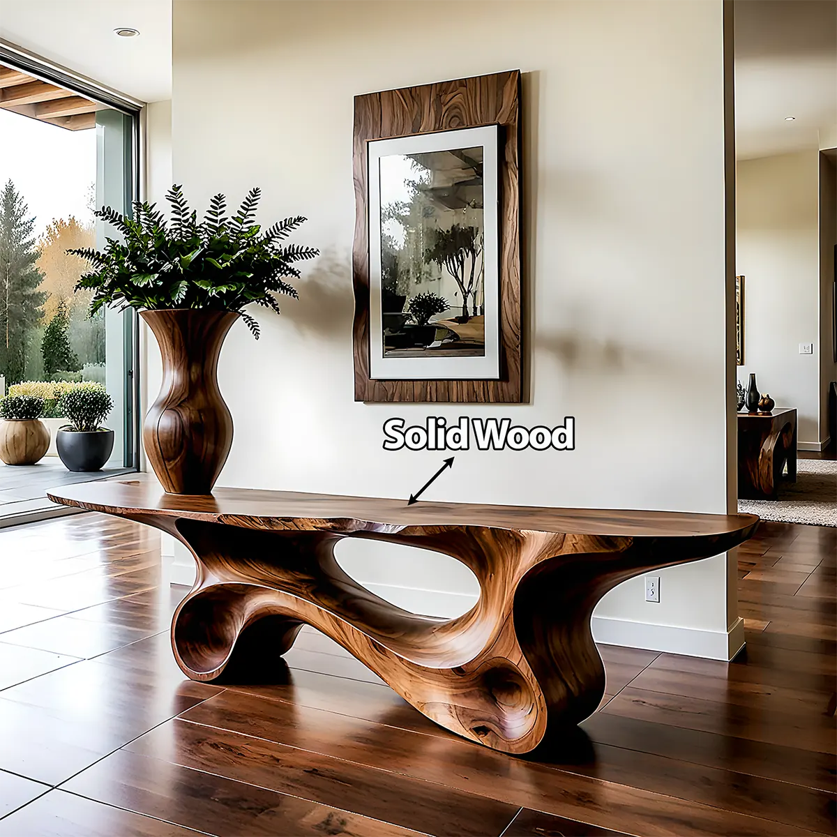 Fluid Twist Walnut Console Table – Modern Sculptural Wood - Rustiracraft 