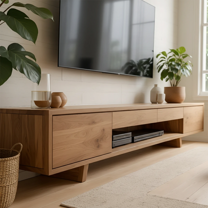 Floating Solid Wood TV Stand – Japandi Minimalist Console