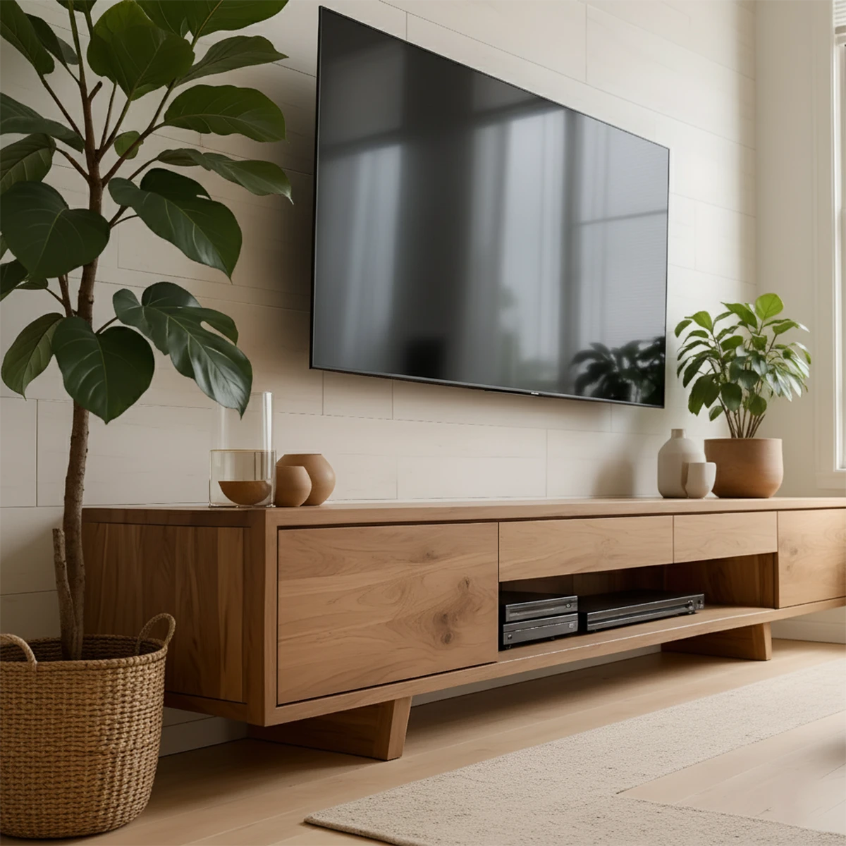 Floating Solid Wood TV Stand – Japandi Minimalist Console