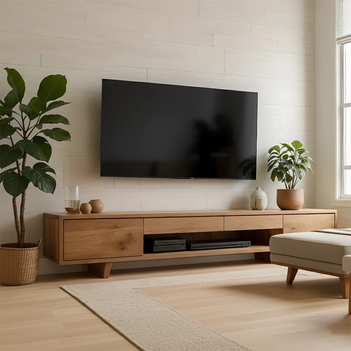 Floating Solid Wood TV Stand – Japandi Minimalist Console