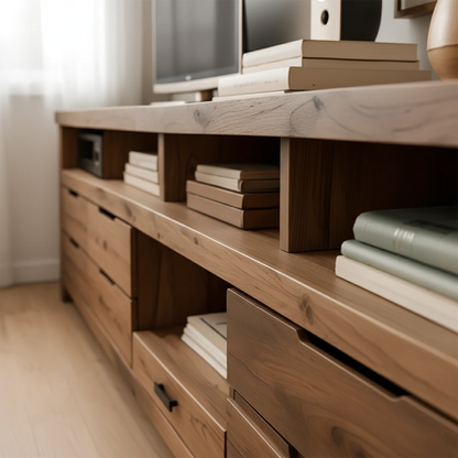 Rustic Solid Wood TV Stand – Japandi Farmhouse Console