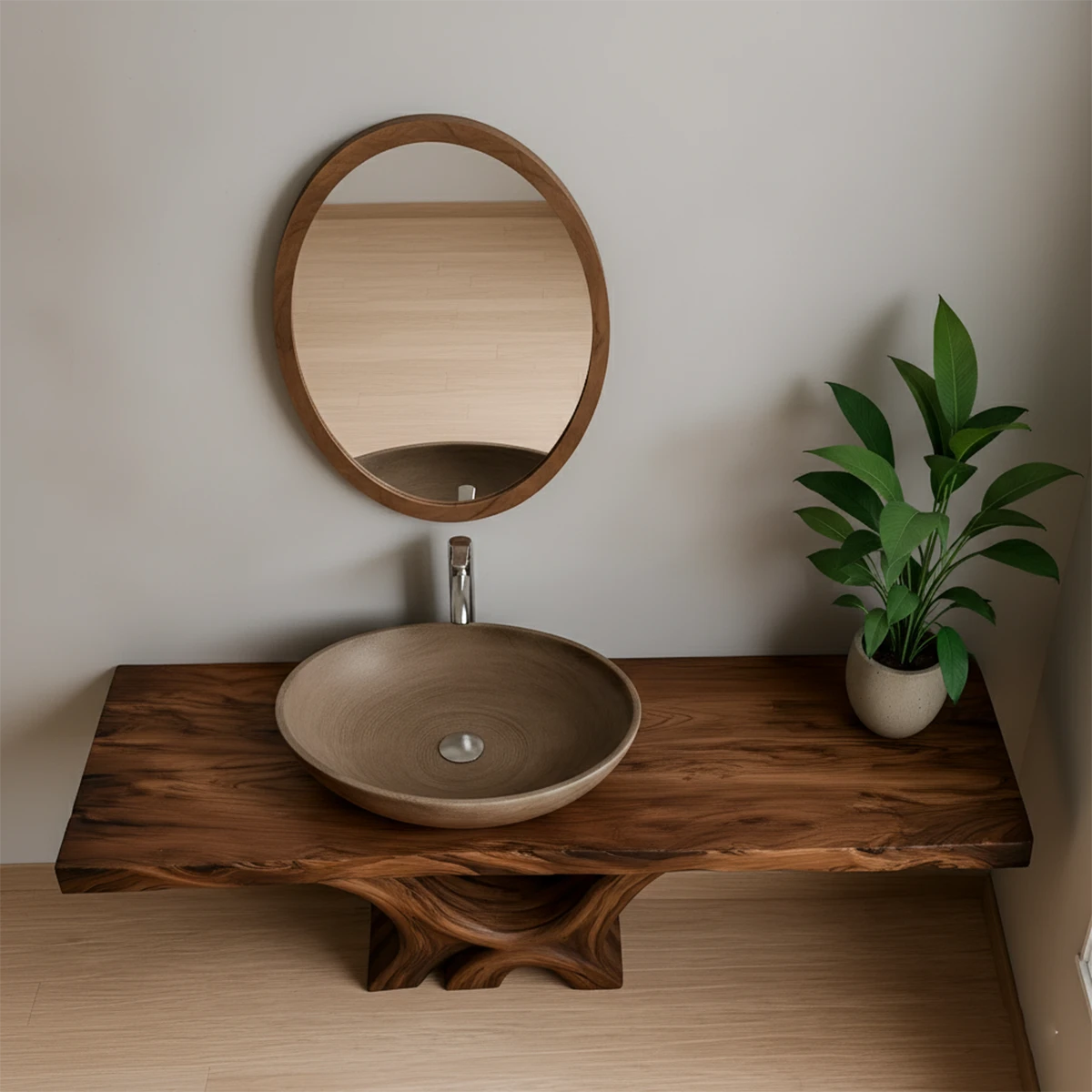 Twin Arch Live Edge Solid Wood Vanity – Japandi Organic Console