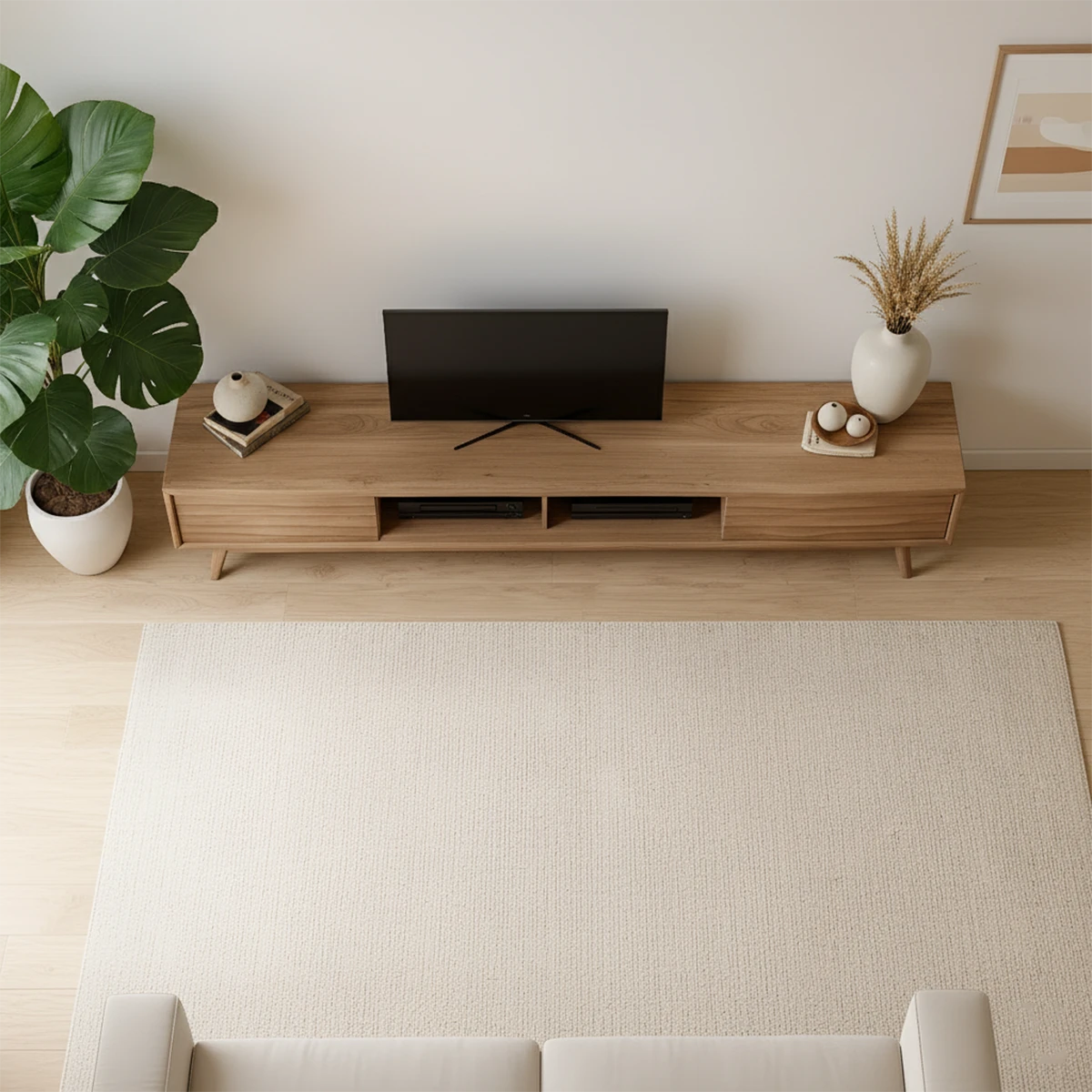 Slatted Solid Wood TV Stand – Japandi Minimalist Console