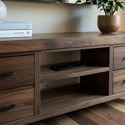 Walnut Solid Wood TV Stand – Modern Japandi Console