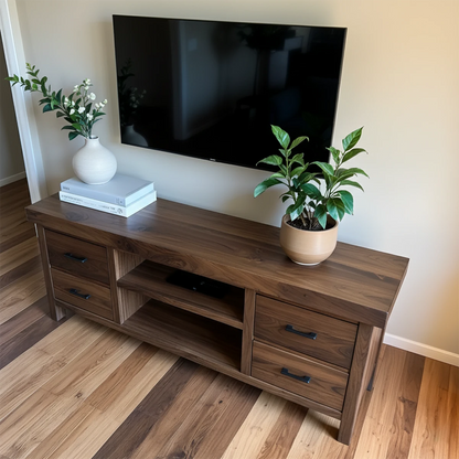 Walnut Solid Wood TV Stand – Modern Japandi Console