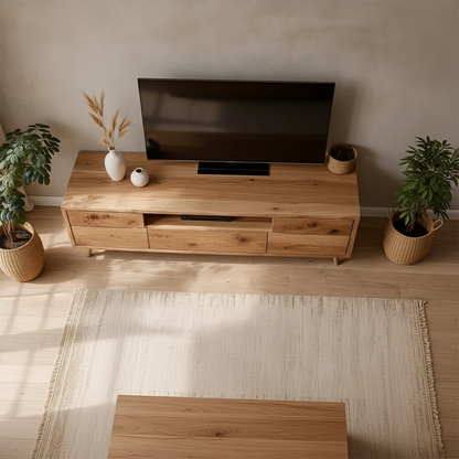 Oak Solid Wood TV Stand – Scandinavian Japandi Console