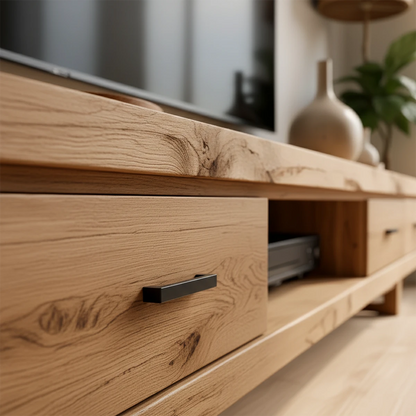 Rustic Beam Solid Wood TV Stand – Handcrafted Japandi Console