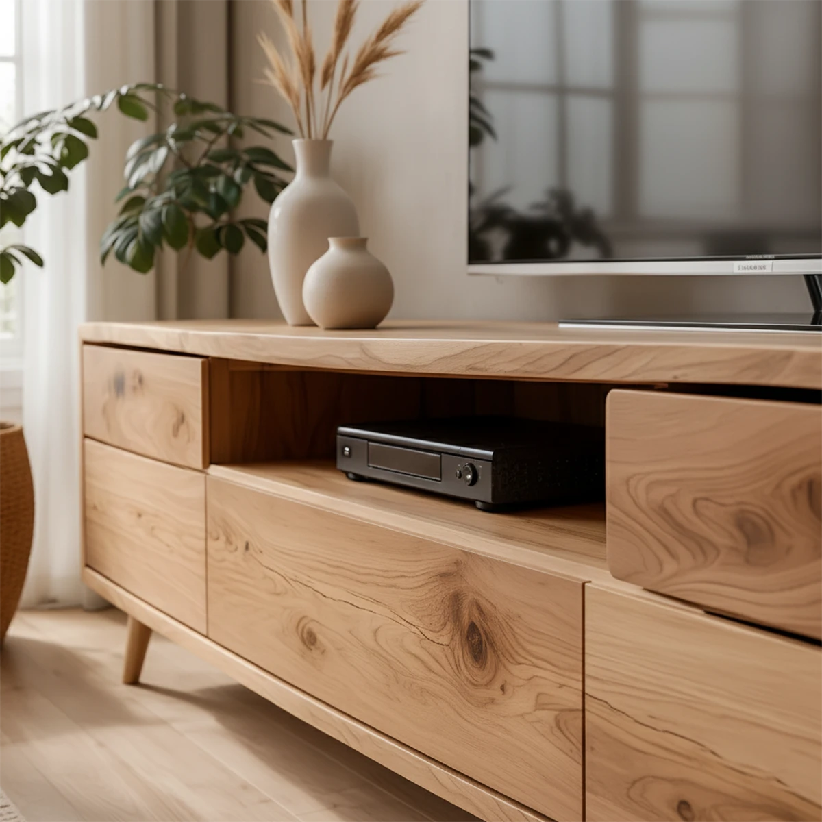 Oak Solid Wood TV Stand – Scandinavian Japandi Console