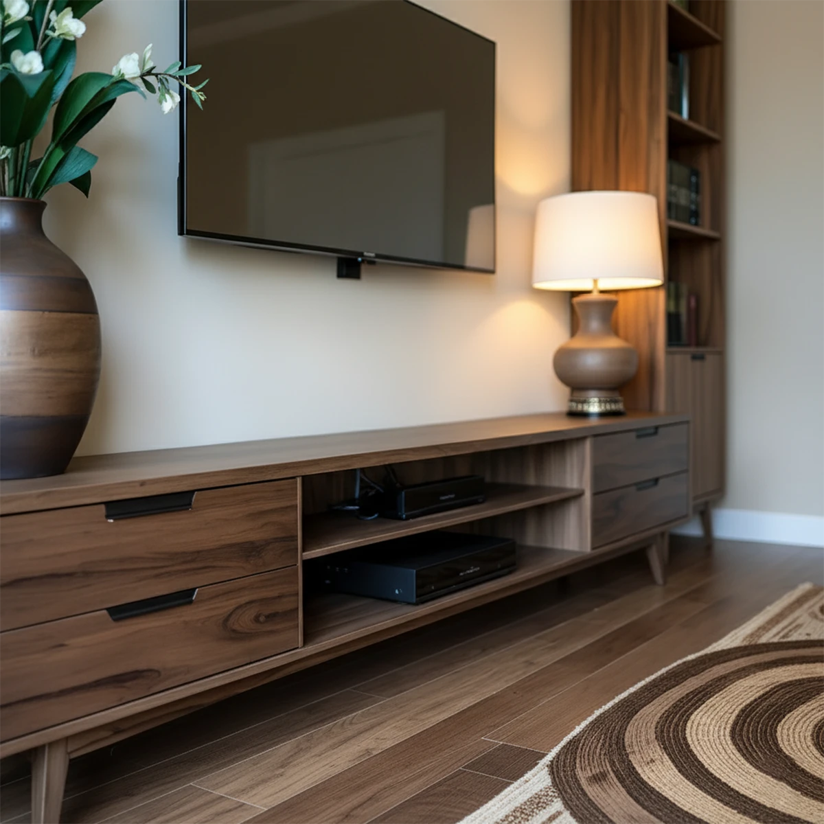 Walnut Solid Wood TV Stand – Mid-Century Japandi Console