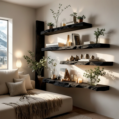 Handcrafted Solid Wood Floating Shelf with Live Edge Character