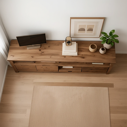 Rustic Solid Wood TV Stand – Japandi Farmhouse Console