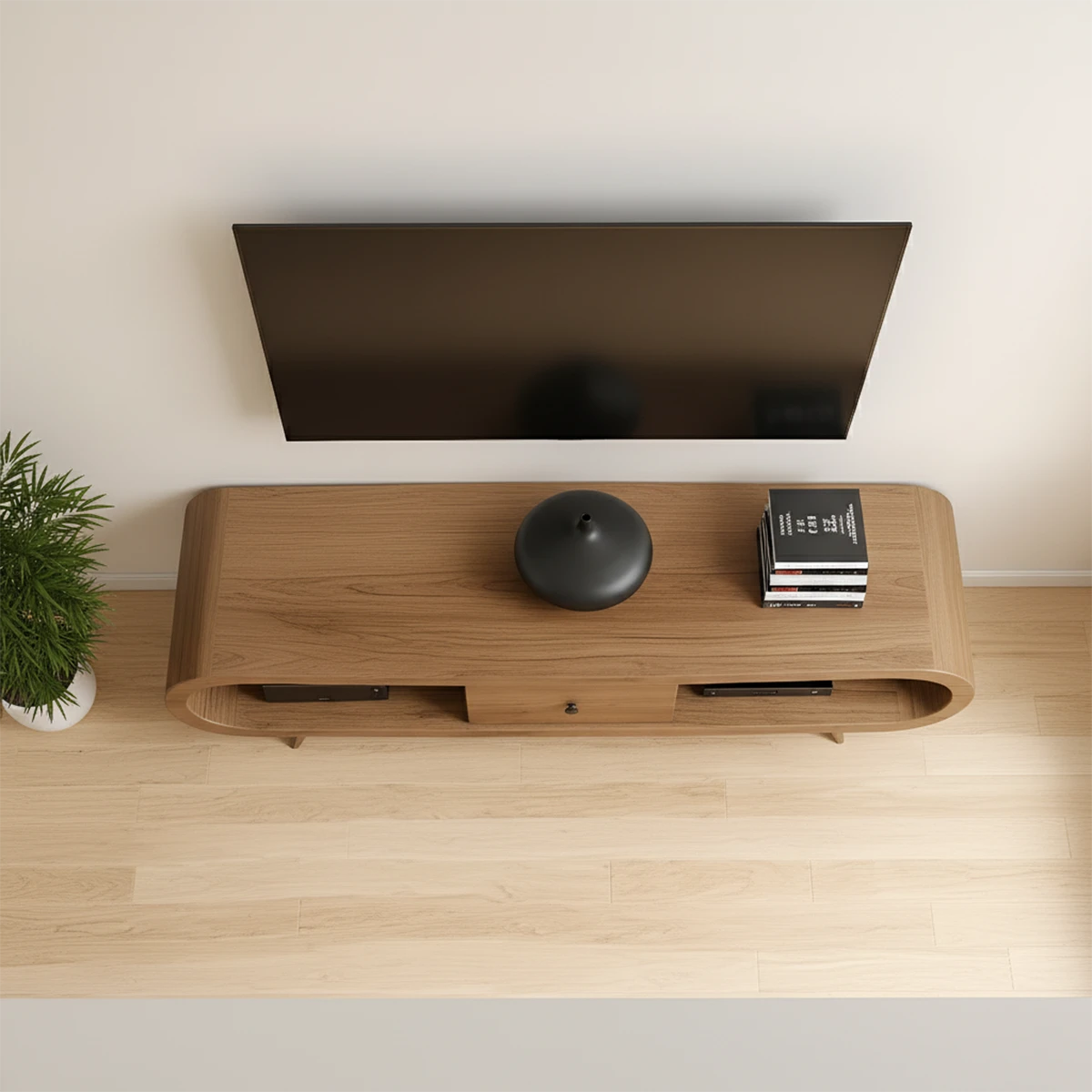 Mid-Century Rounded Solid Wood TV Stand – Organic Modern Console