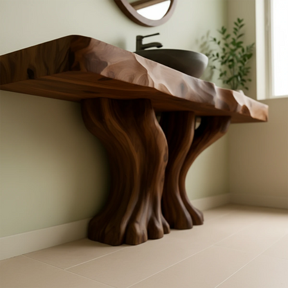 Sculpted Root Solid Wood Vanity – Handcrafted Wabi Sabi Bathroom Console