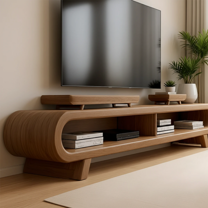 Rounded Leg Solid Wood TV Stand – Japandi Modern Console