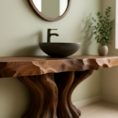 Sculpted Root Solid Wood Vanity – Handcrafted Wabi Sabi Bathroom Console
