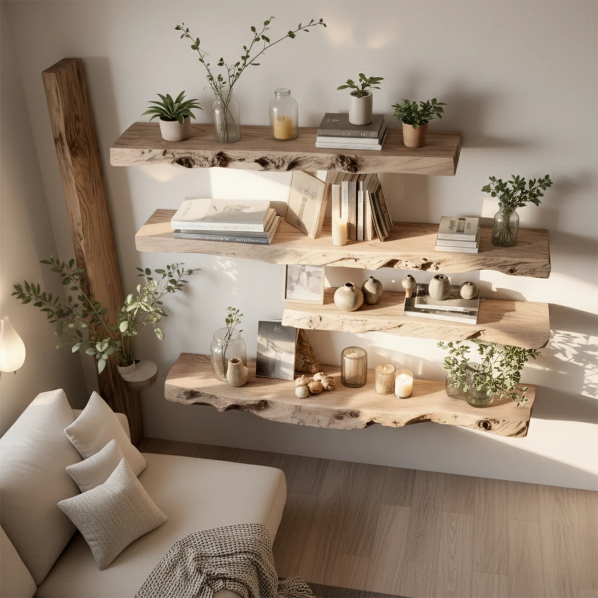 Handcrafted Solid Wood Floating Shelf with Live Edge Character