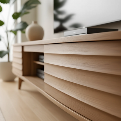 Fluted Solid Wood TV Stand – Scandinavian Japandi Console