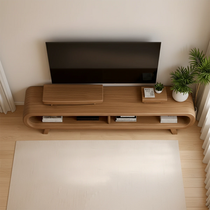 Rounded Leg Solid Wood TV Stand – Japandi Modern Console