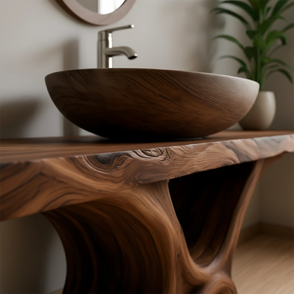 Twin Arch Live Edge Solid Wood Vanity – Japandi Organic Console