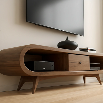 Mid-Century Rounded Solid Wood TV Stand – Organic Modern Console