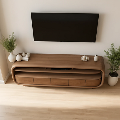 Rounded Edge Solid Wood TV Stand – Japandi Organic Modern