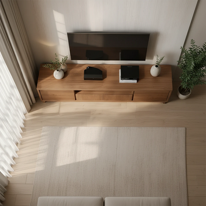 Solid Oak Wood TV Stand – Japandi Modern Minimalist Console