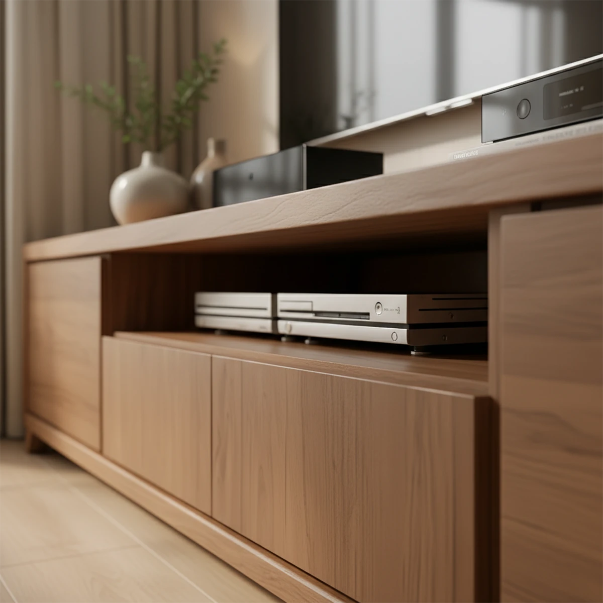 Solid Oak Wood TV Stand – Japandi Modern Minimalist Console